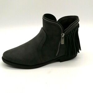 JC Shoes Womens Fringe Block Heel Side Zip Fringed Ankle Boot Black 6 NEW